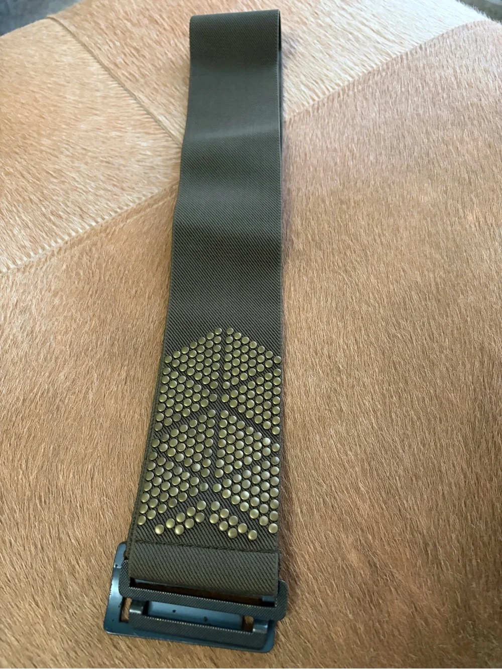 Target Olive Green Studded Elastic Belt with Black Buckle